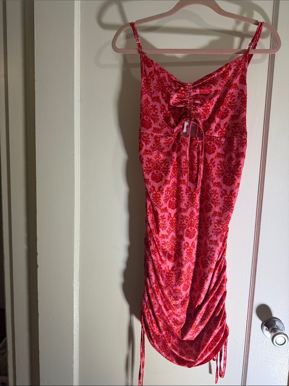 SHEIN Pink and Red Floral Ruched Slip Dress